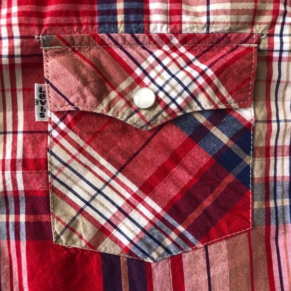 Levi’s Boys Red Plaid Pearl Snap Button Down Shirt - Picture 5 of 9